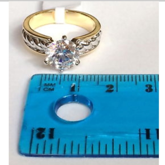 Gold Silver Engagement Ring Size 11 Vintage Style Two Tone Rhodium Plated - Picture 7 of 8